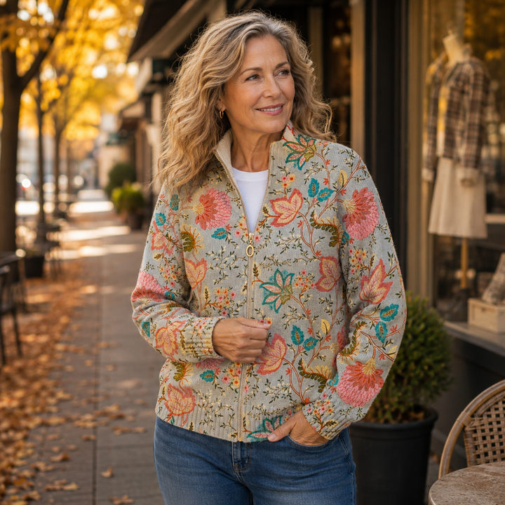 Cardigan zippé floral vintage