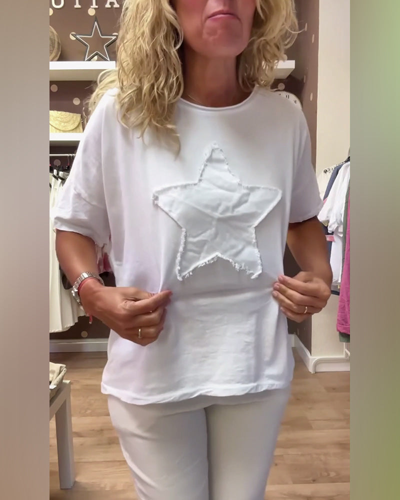 Luźny T-shirt z okrągłym dekoltem