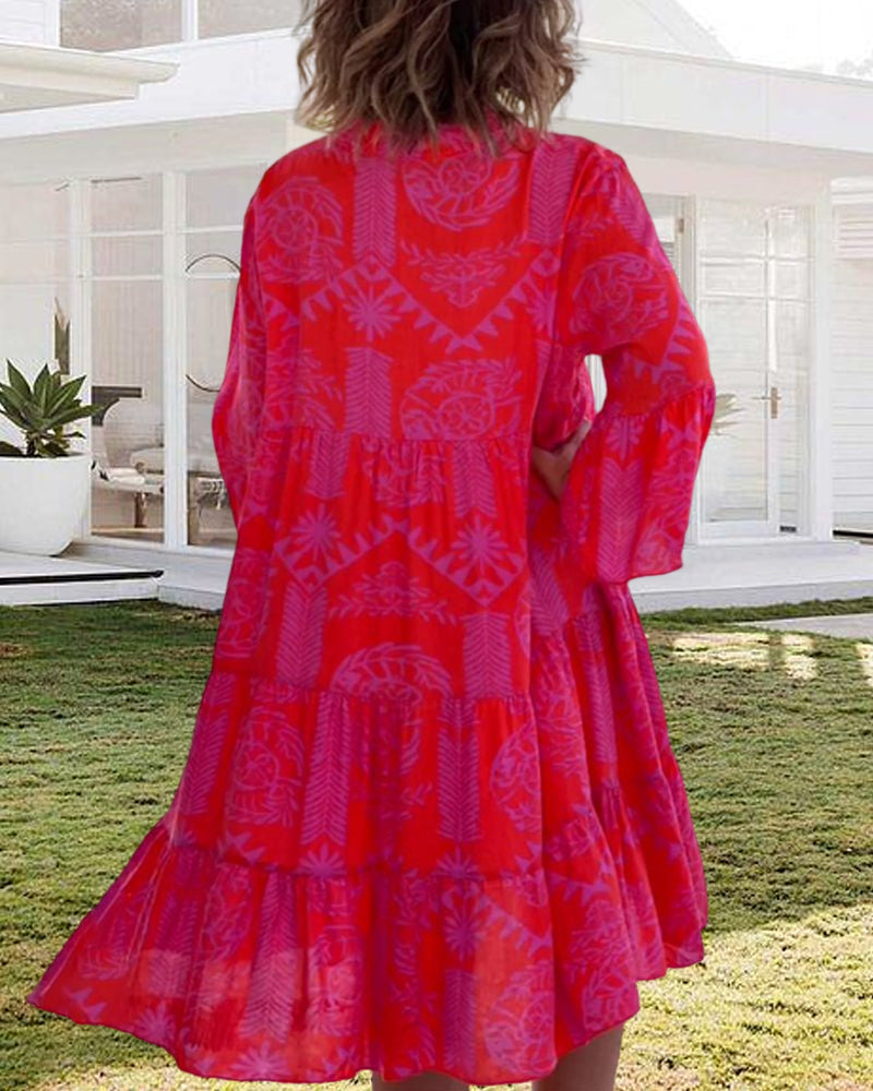 Robe à manches 3/4 à imprimé géométrique Boho