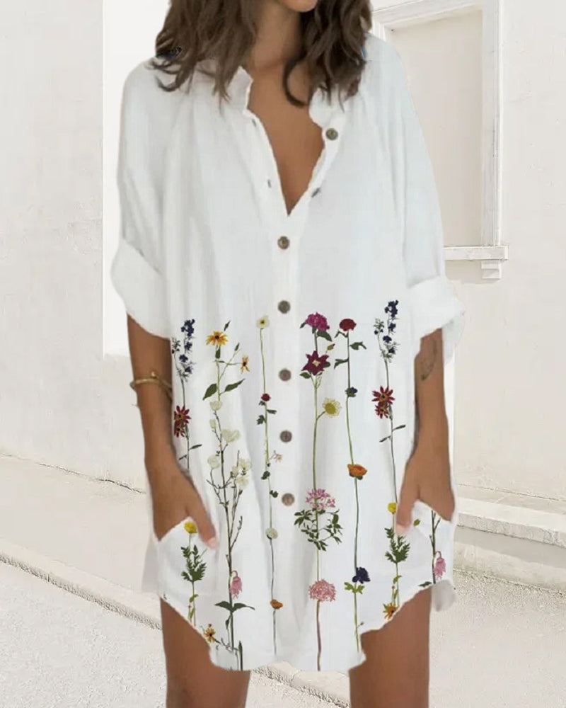 Robe boutonnée à manches longues et poche