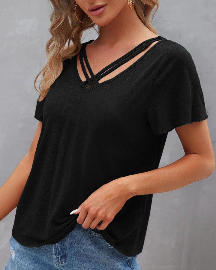 T-shirt z wycięciami w jednolitym kolorze