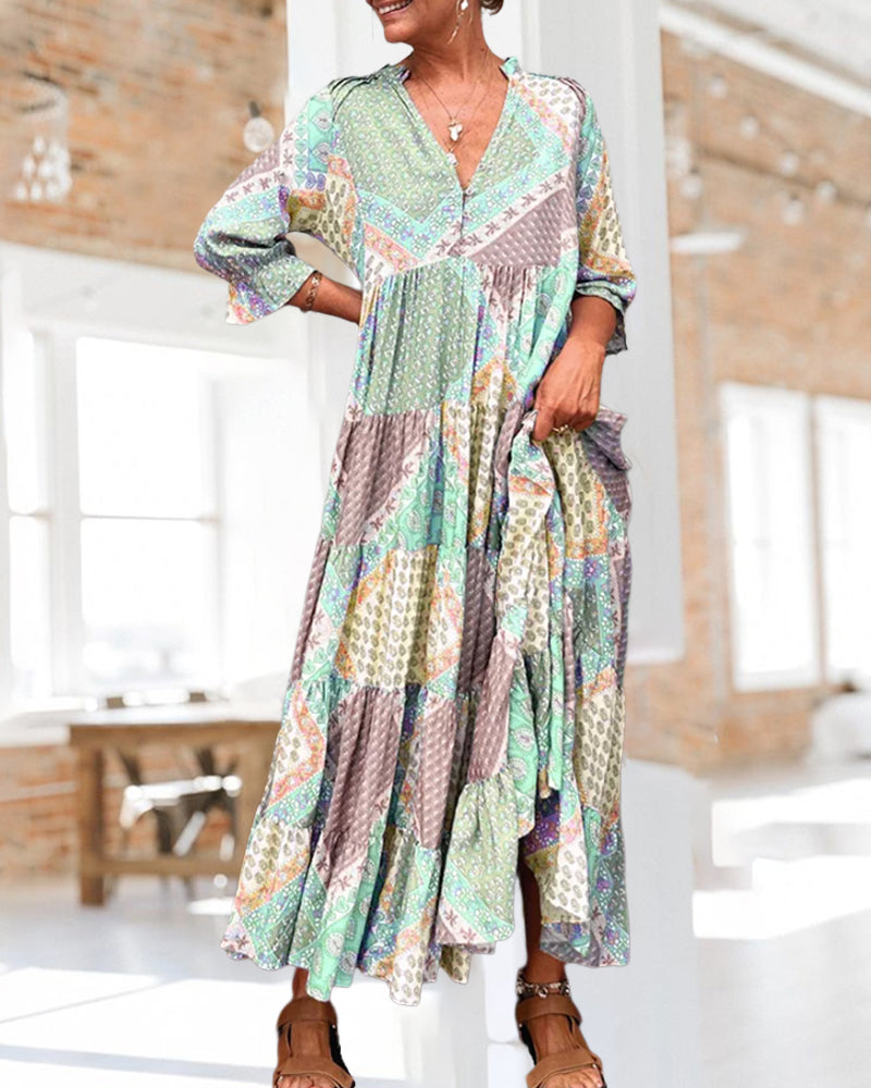 Robe à blocs de couleurs et manches 3/4