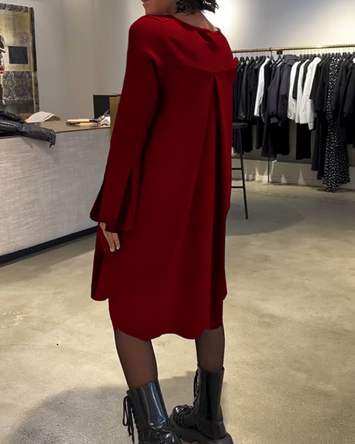 Robe Uni Manche Évasée Froncé