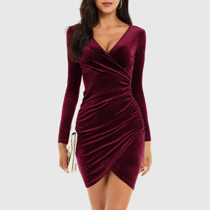 Zofia - Elegancka Mini Sukienka z Aksamitnego Materiału