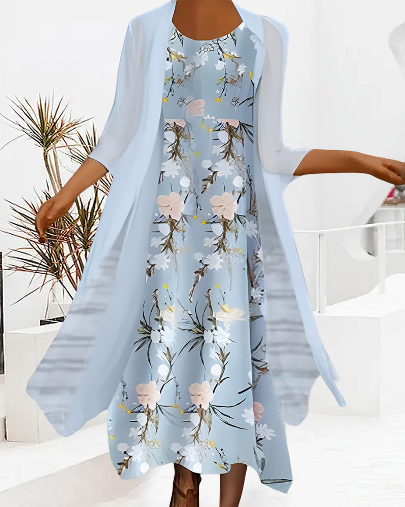 Robe ample manches 3/4 à imprimé fleuri