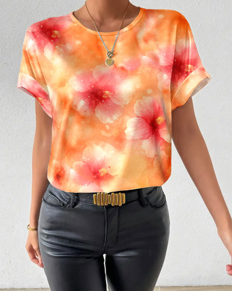 T-shirt Col Rond Tie-Dye Grande Fleur