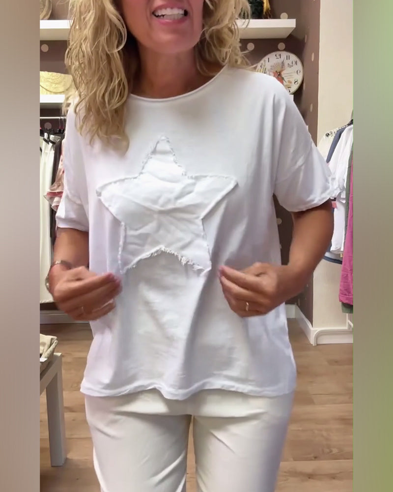 Luźny T-shirt z okrągłym dekoltem