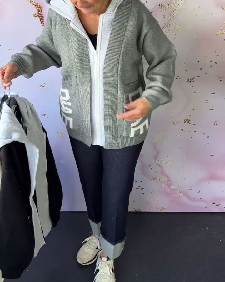 Sweter z kapturem typu casual z długim rękawem i napisem