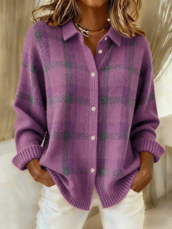 Ręcznie robiony sweter retro z wełny z kontrastem