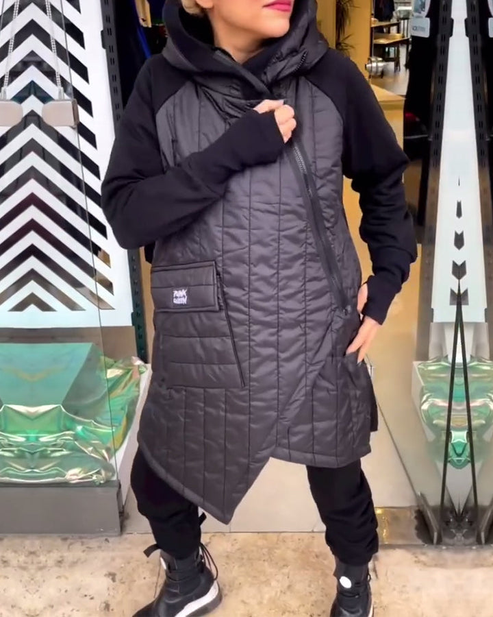 Płaszcz z kapturem w stylu casual z kieszenią