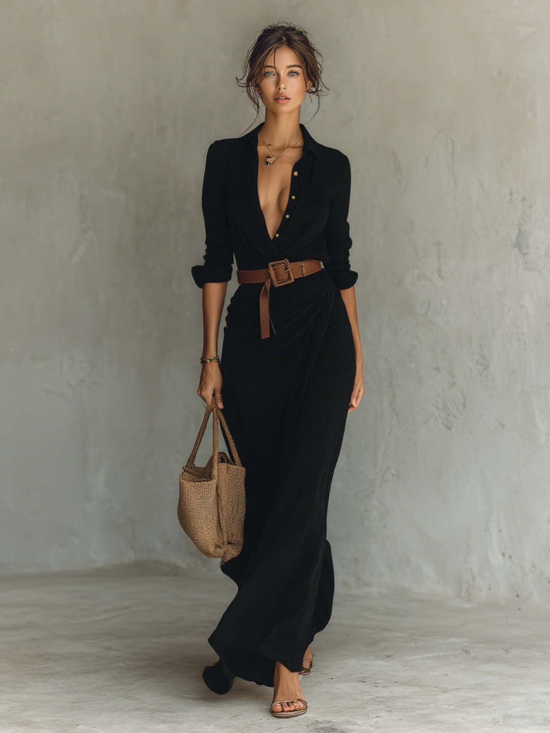 Karolina – Sukienka Maxi w Stylu Koszulowym