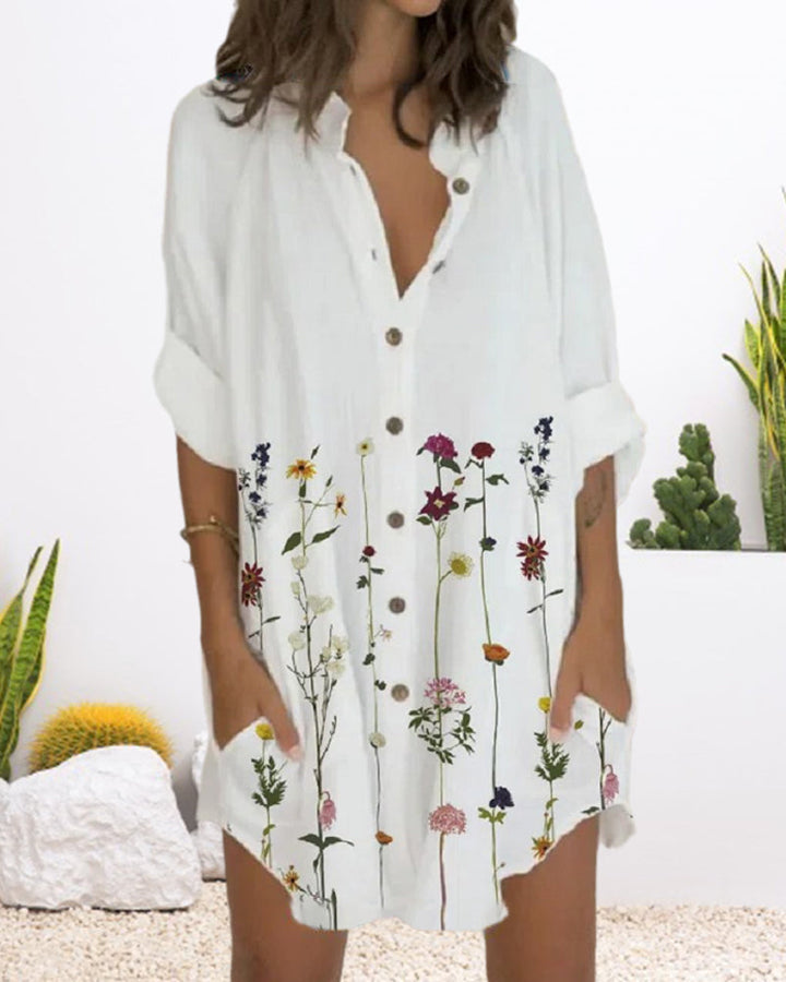 Robe boutonnée à manches longues et poche