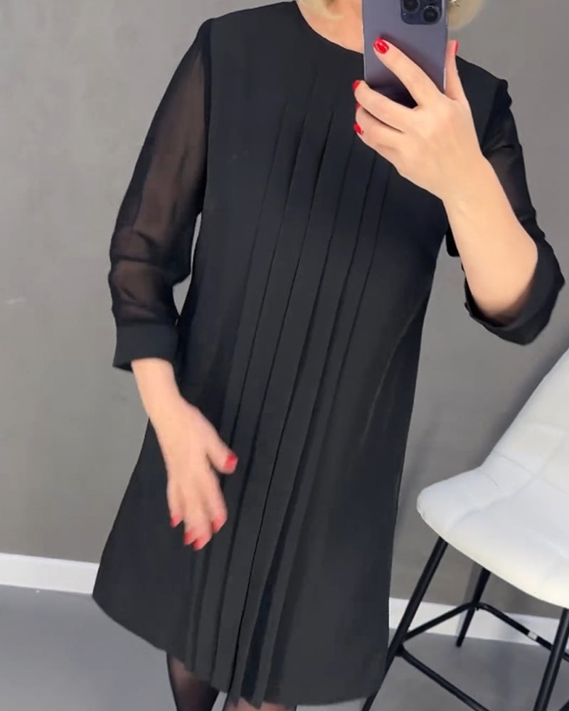 Robe plissée en maille patchwork de couleur unie