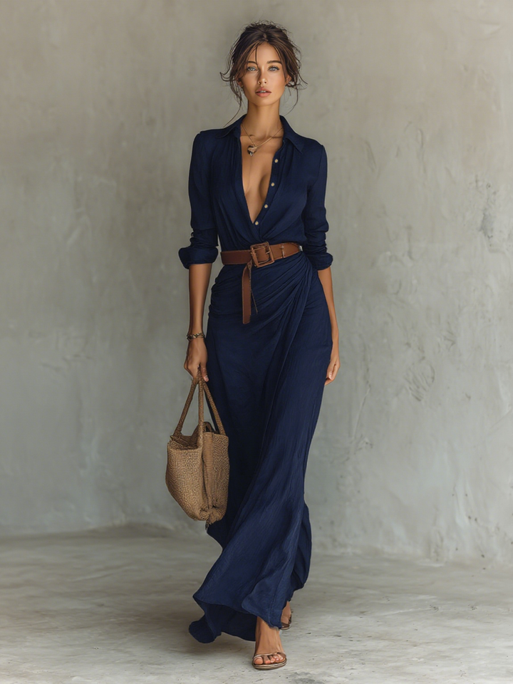 Karolina – Sukienka Maxi w Stylu Koszulowym