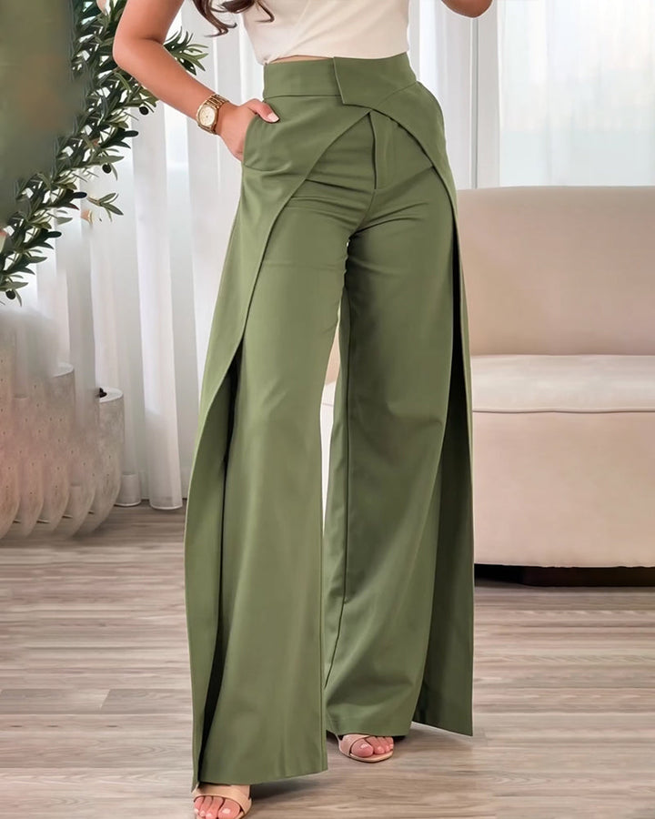 Spodnie o kroju kopertowym, szerokie nogawki, styl casual