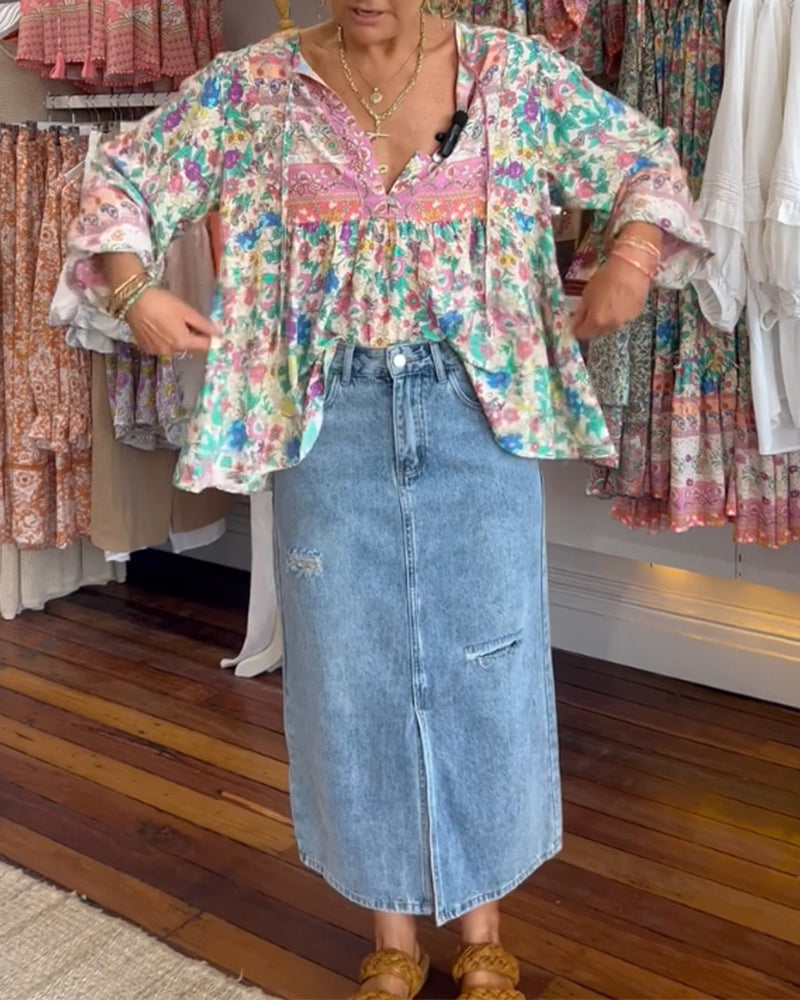 Blouse décontractée à imprimé floral coloré