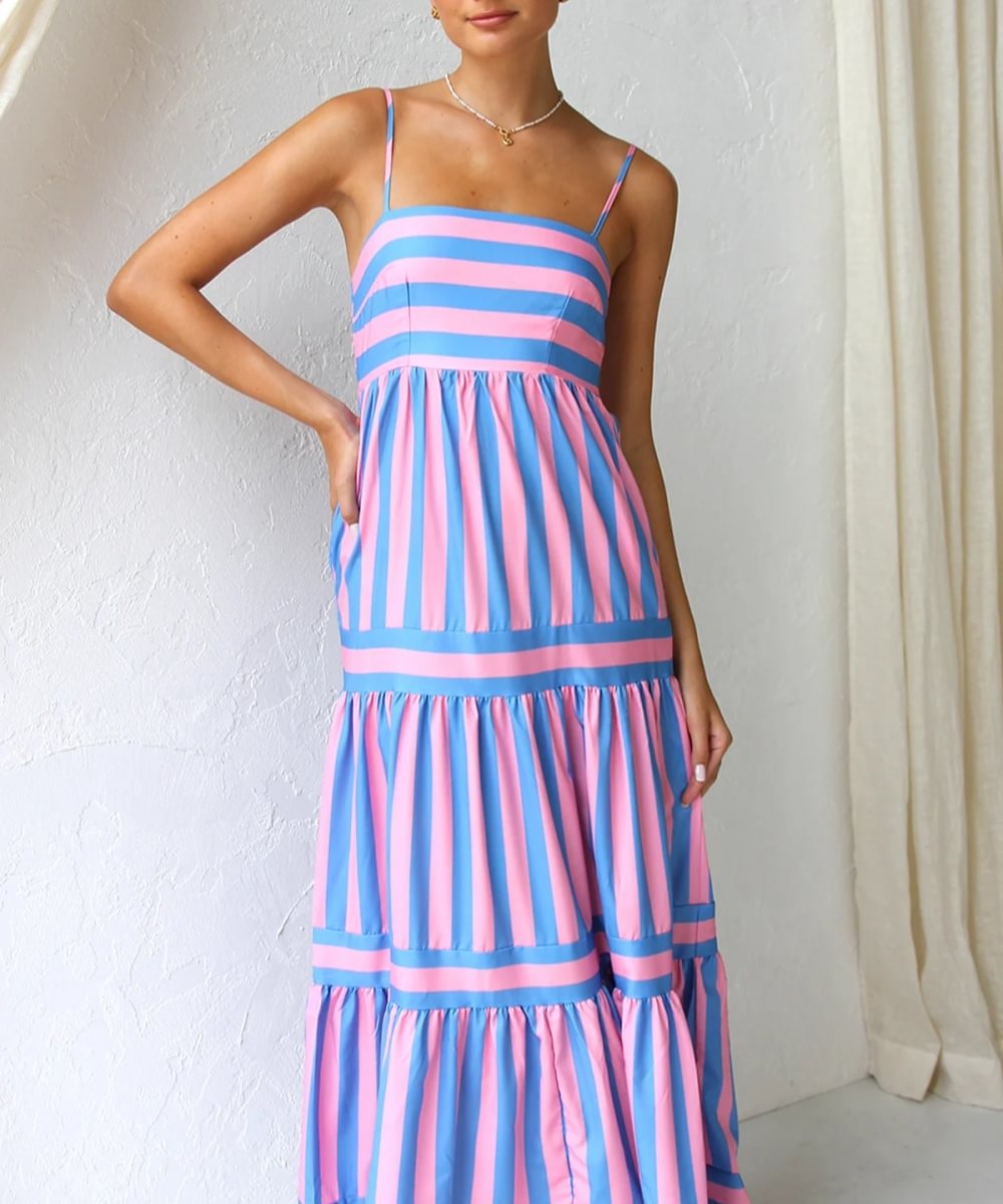 Gisela | Robe Midi à Rayures et Volants pour Femme