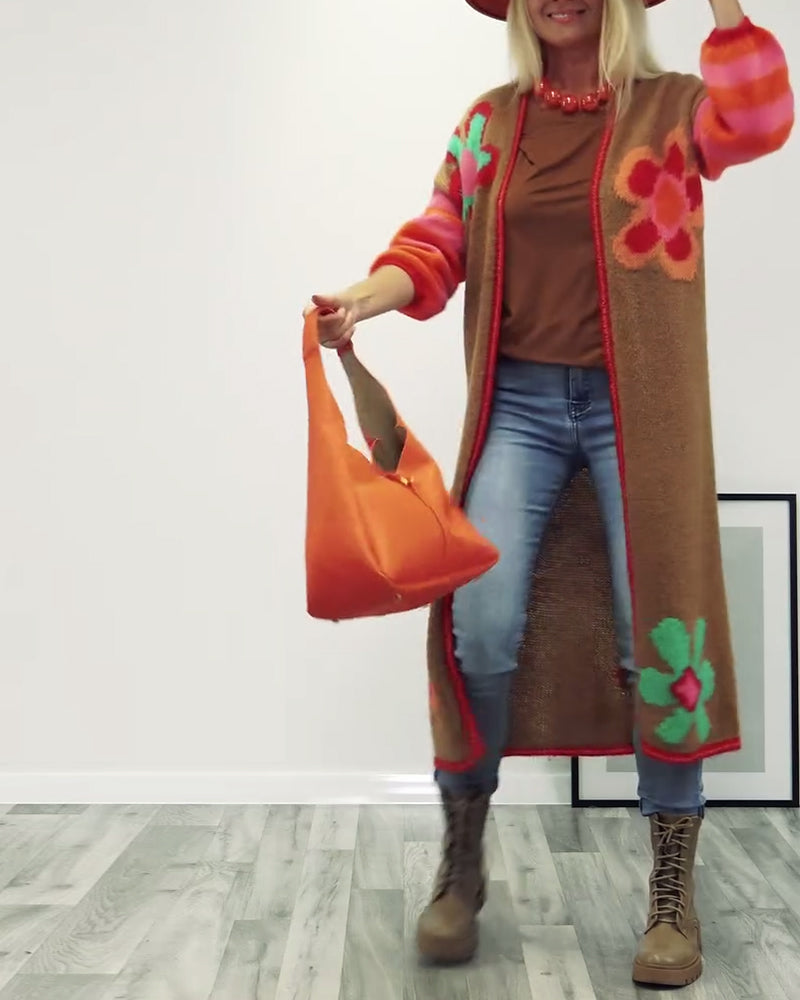 Cardigan long décontracté à motifs floraux