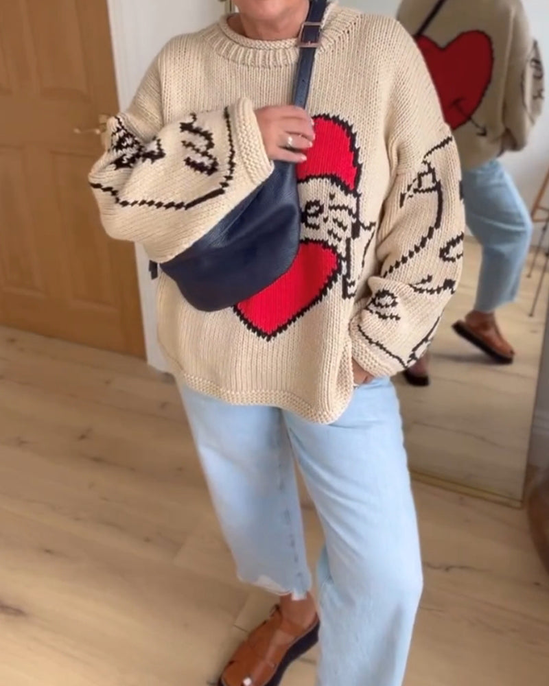 Pull décontracté à motif d'amour