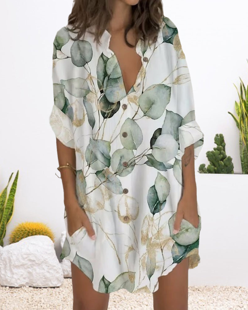 Robe boutonnée à manches longues et poche