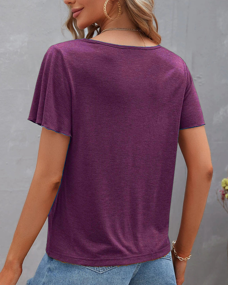 T-shirt z wycięciami w jednolitym kolorze