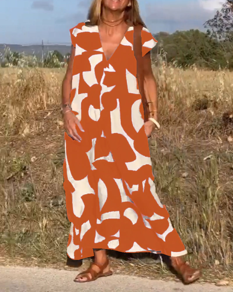 Robe avec imprimé et col en V