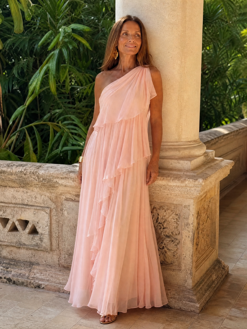 Talia - Sukienka Maxi z Kaskadowymi Falbanami
