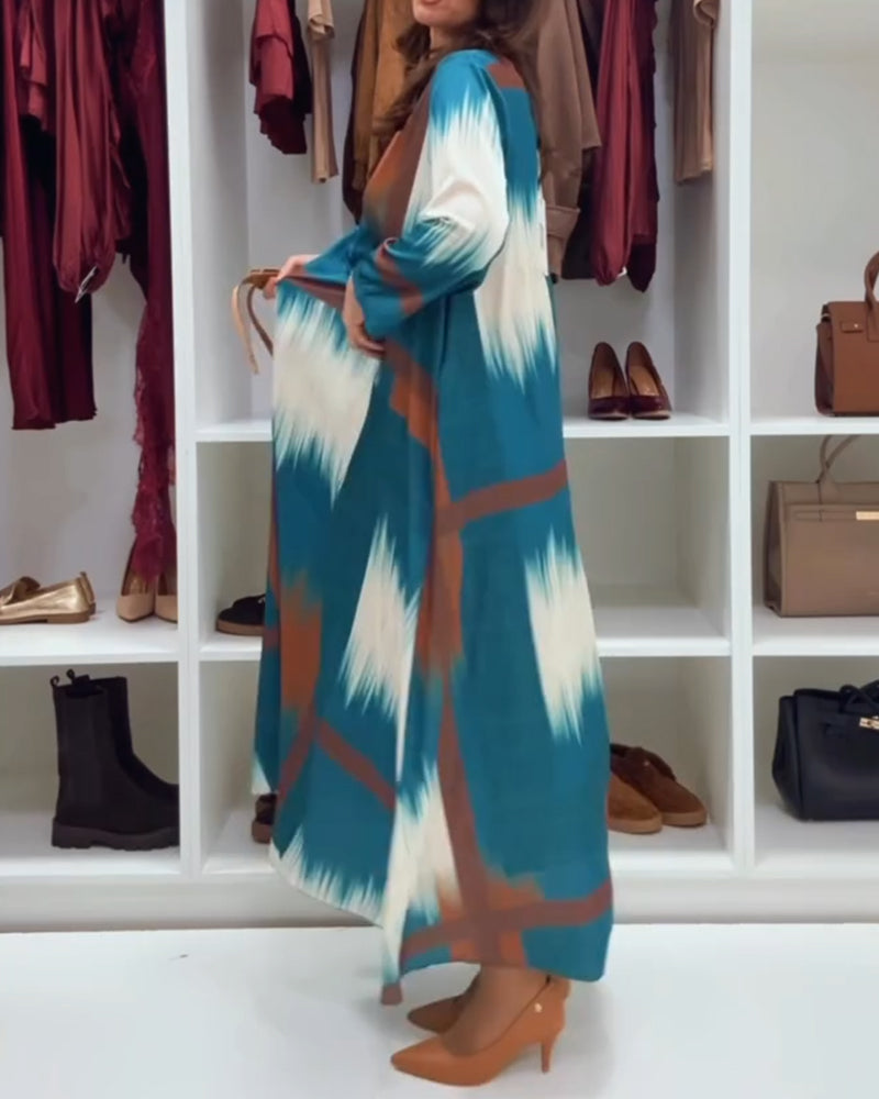 Robe Tendance Imprimée À Col Rond Et Manches Longues