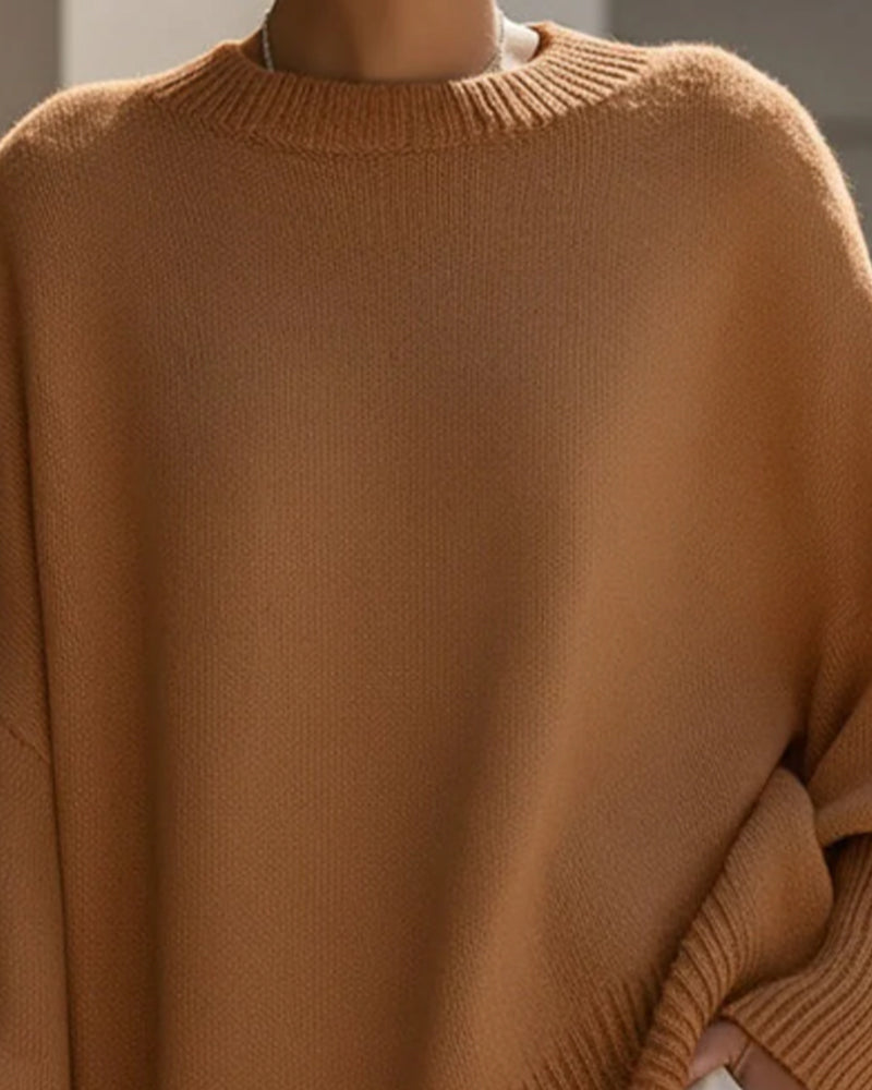 Sweter z okrągłym dekoltem, luźny, średniej długości
