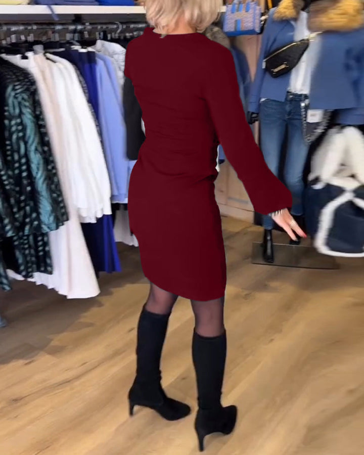 Robe avec cou de cou et manche fascinante