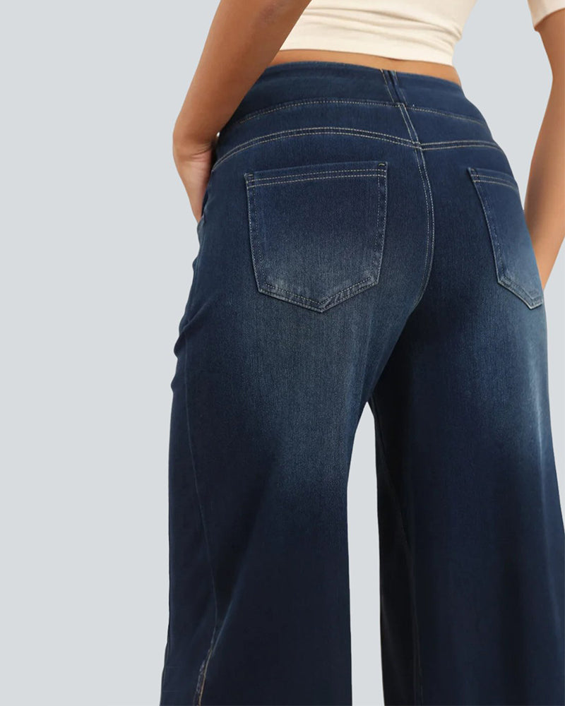 Jeansy z wysokim stanem, sprane, luźne, typu baggy, casualowe