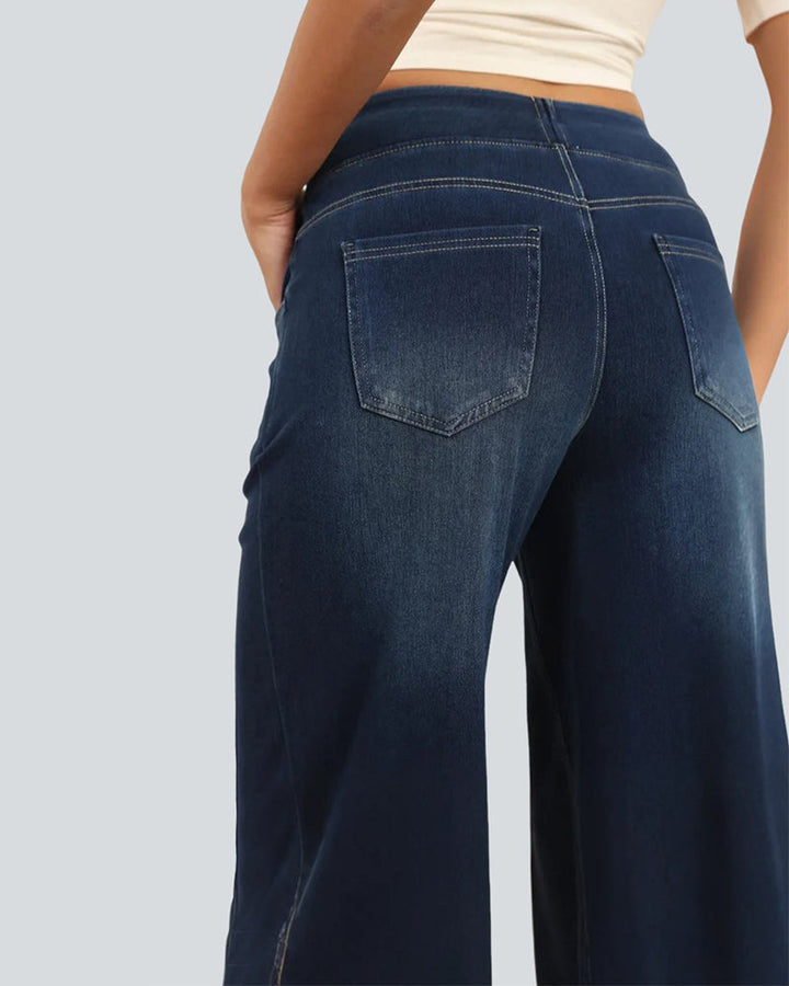 Jeansy z wysokim stanem, sprane, luźne, typu baggy, casualowe