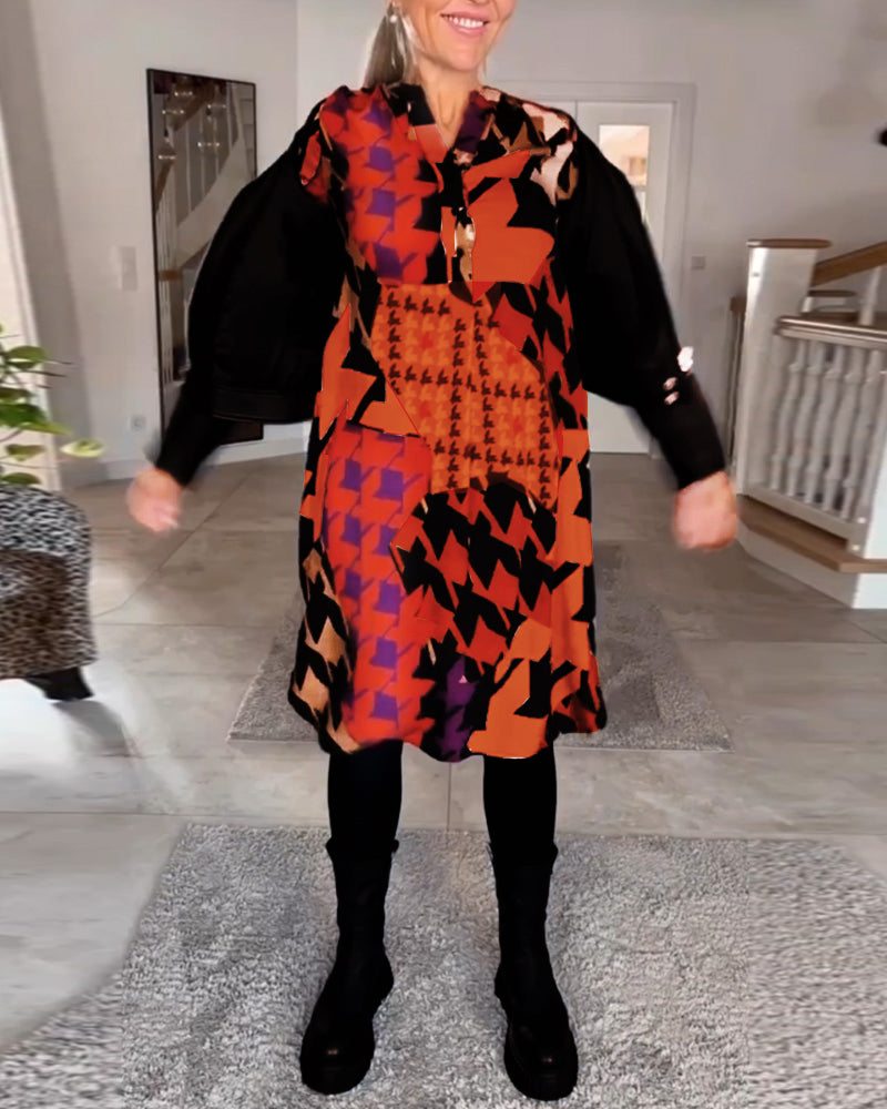 Robe imprimée à manches longues et col en V
