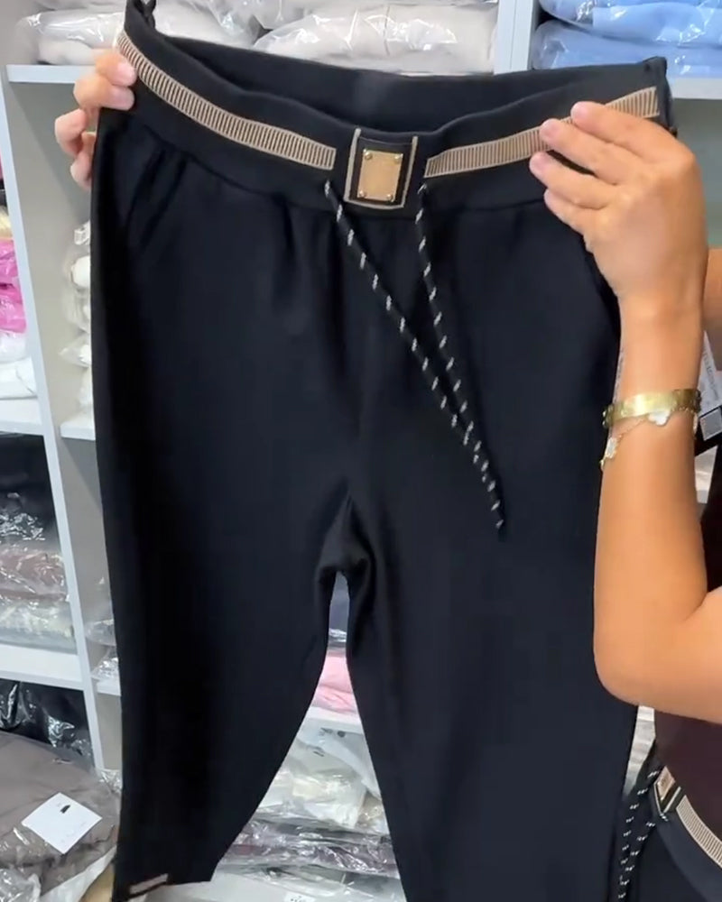 Pantalon Élégant À Cordon Et Taille Élastique