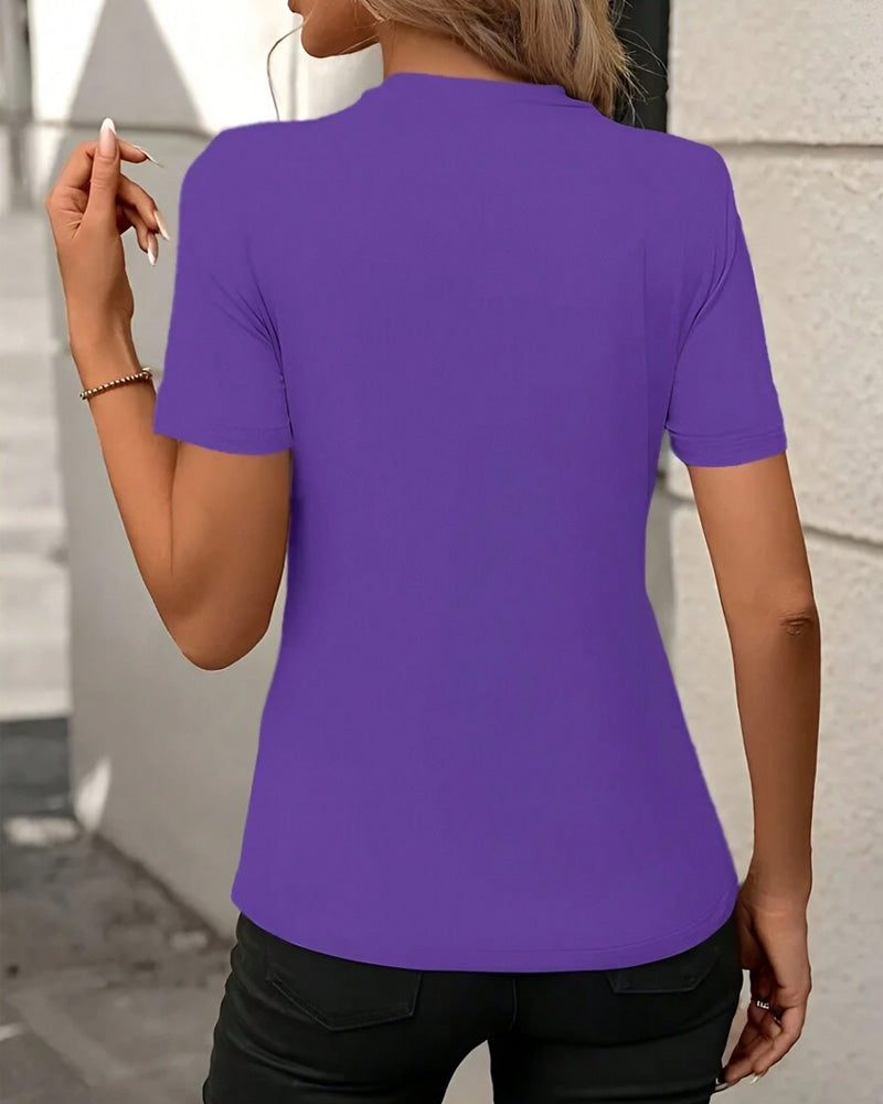T-shirt z okrągłym dekoltem, jednokolorowy, taliowany