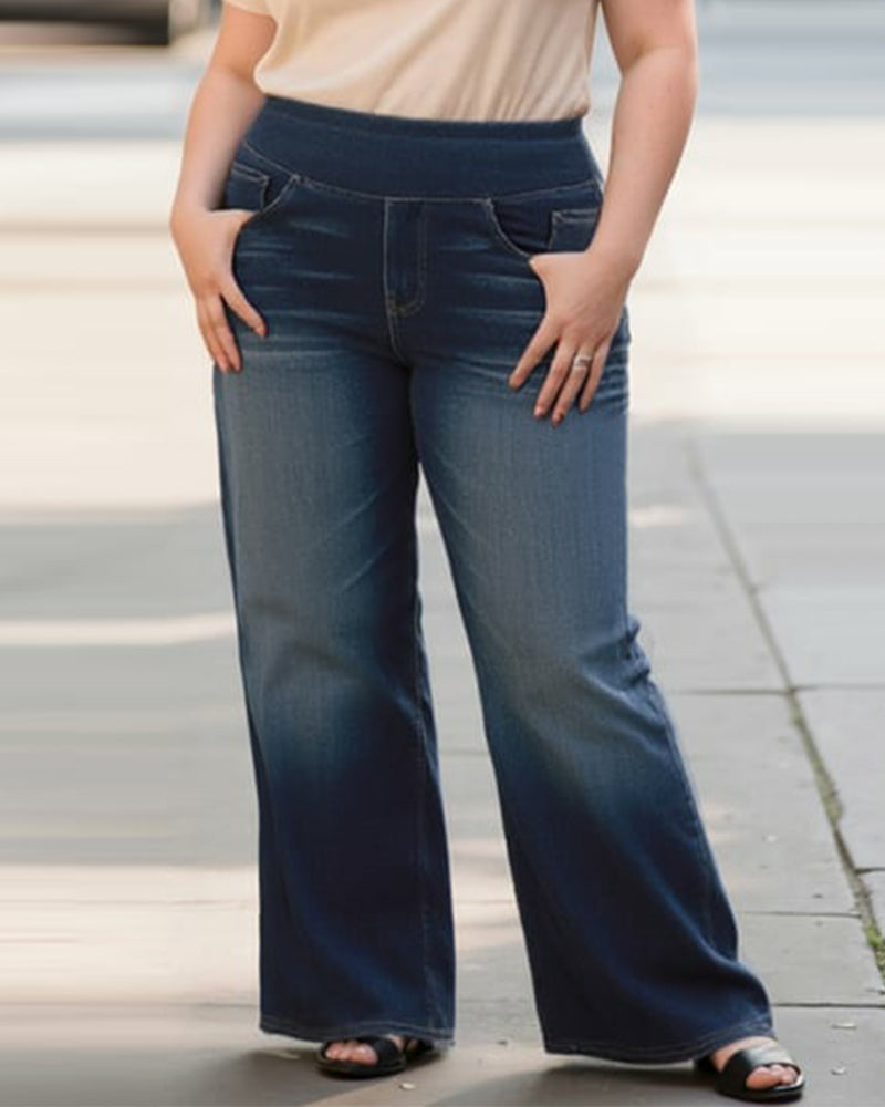 Jeansy z wysokim stanem, sprane, luźne, typu baggy, casualowe