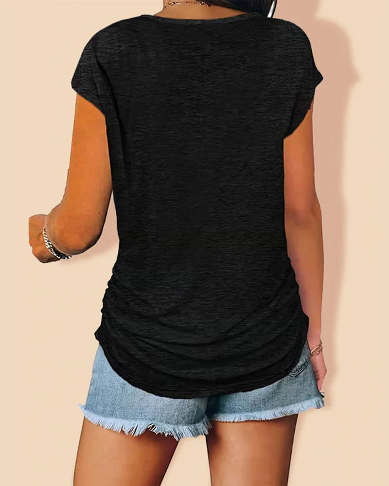 T-shirt manches courtes col V avec fermeture éclair
