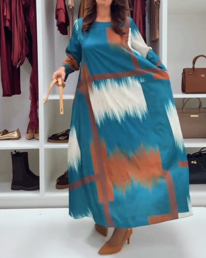 Robe Tendance Imprimée À Col Rond Et Manches Longues