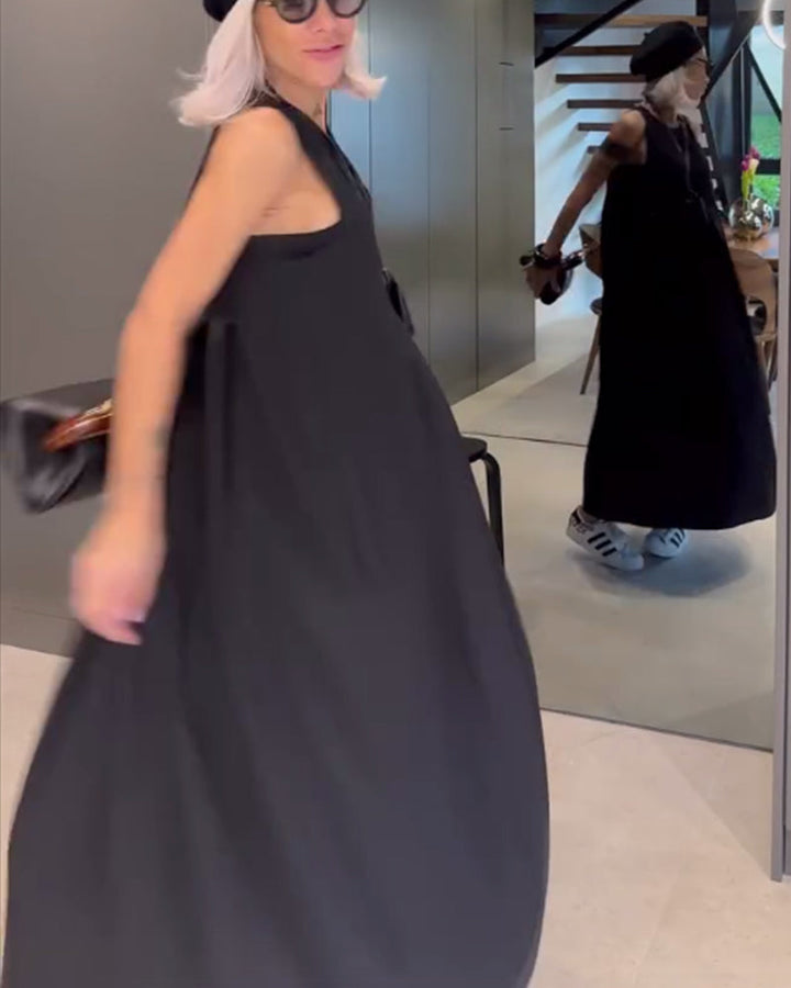 Robe débardeur plissée élégante de couleur unie