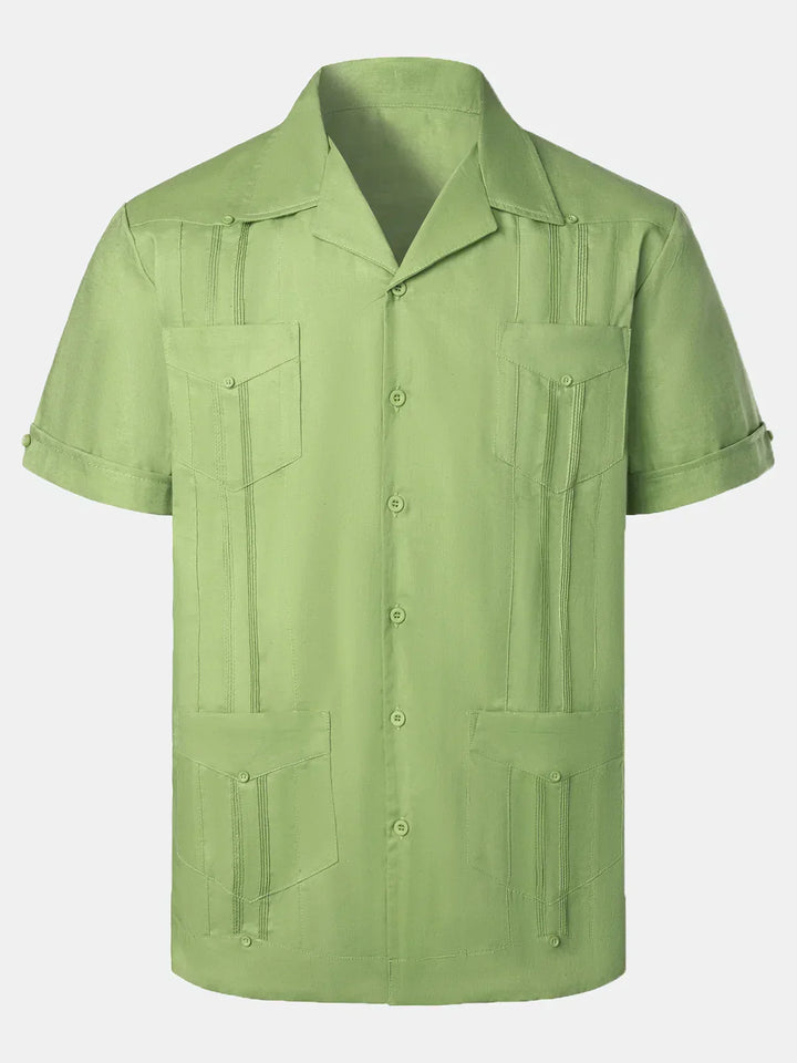 Męska lniana koszula guayabera z krótkim rękawem na lato