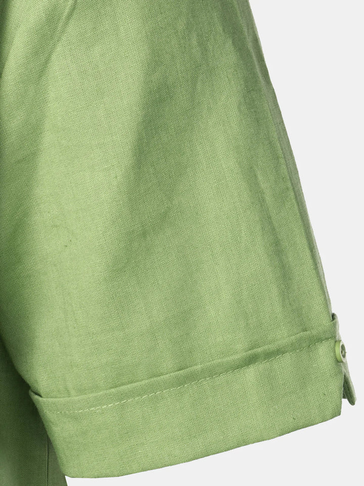 Męska lniana koszula guayabera z krótkim rękawem na lato