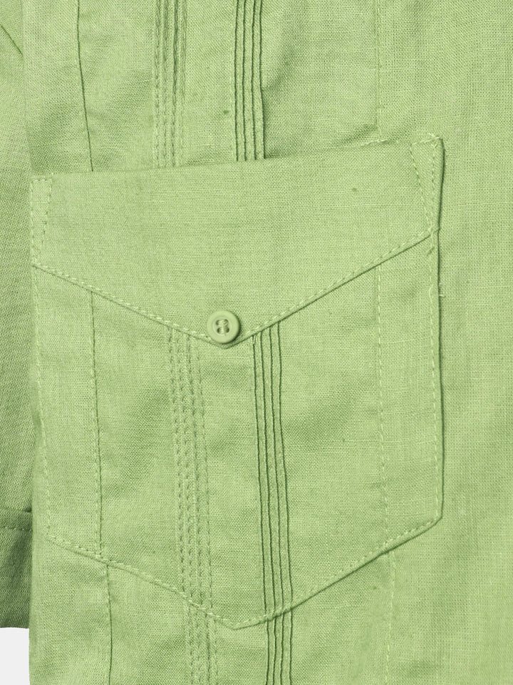 Męska lniana koszula guayabera z krótkim rękawem na lato