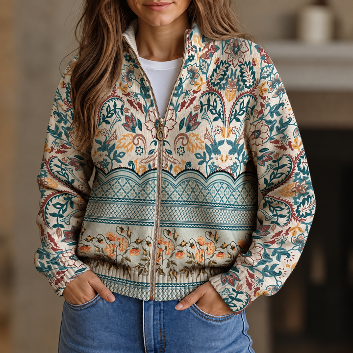 Cardigan zippé botanique vintage Greta