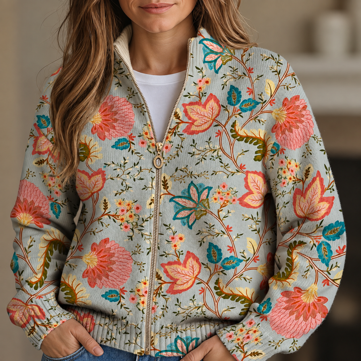 Cardigan zippé floral vintage