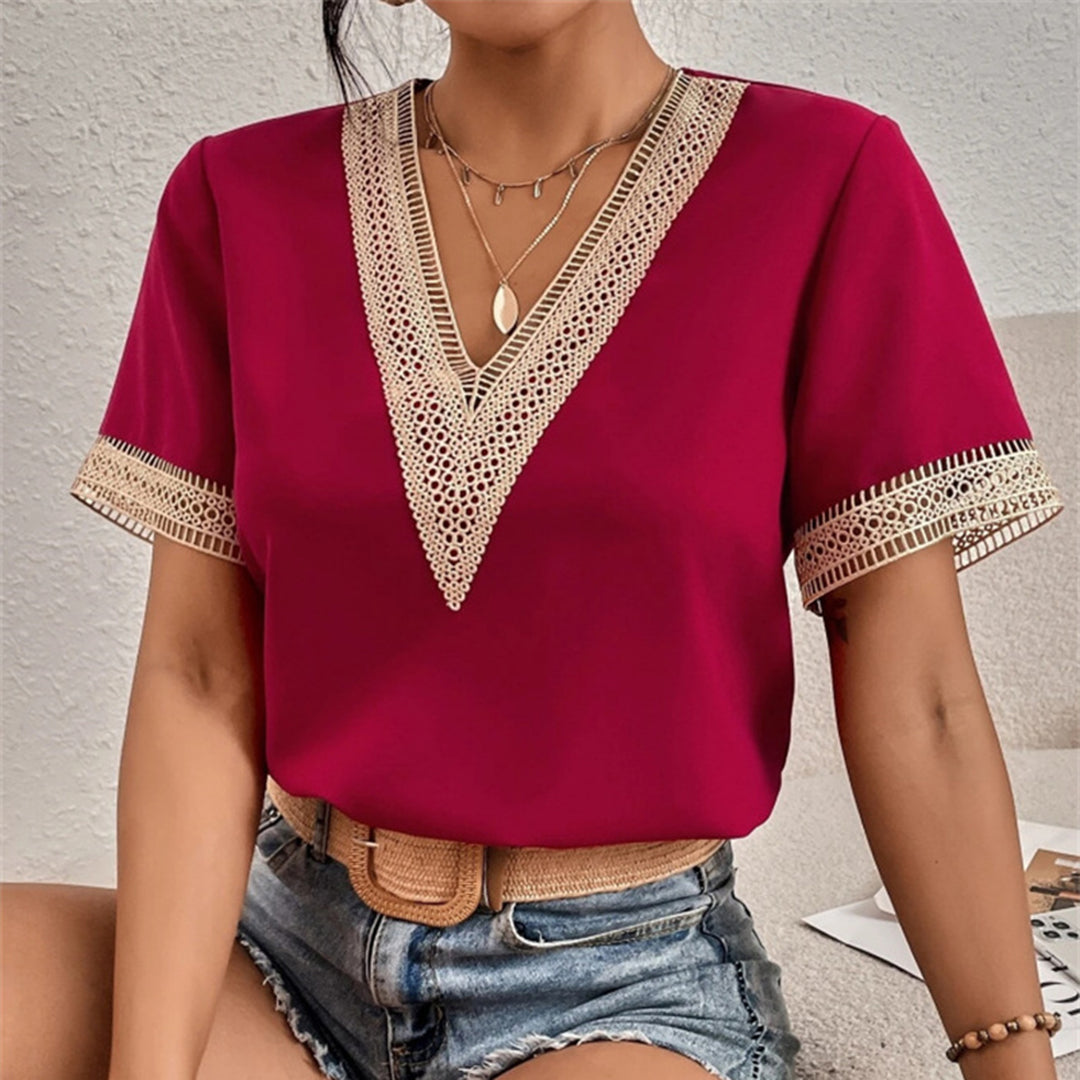 Evelina | Blouse à Col V en Dentelle Crochet pour Femme