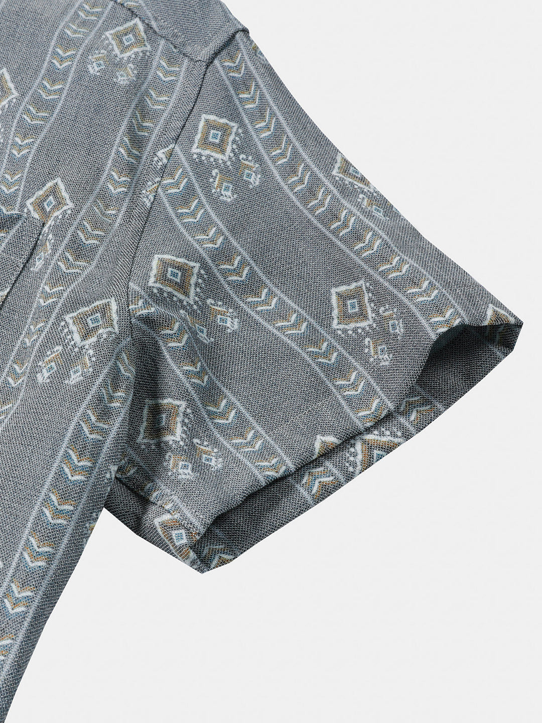 Męska vintage koszula w pionowe paski z krótkim rękawem w stylu Azteków, szara