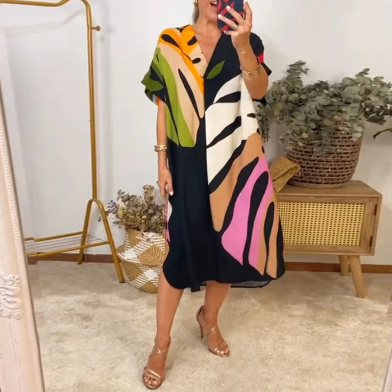 Robe décontractée à imprimé feuilles colorées
