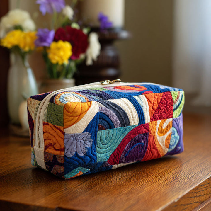 Quilted Cosmetic Bag with Retro Waves