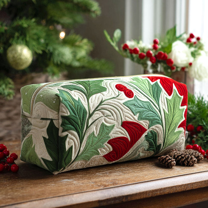 Quilted Cosmetic Bag with Blooming Holly