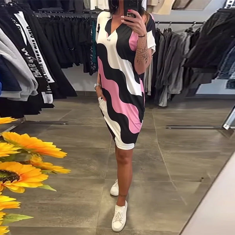 Robe À Col En V Avec Imprimé Ondulé